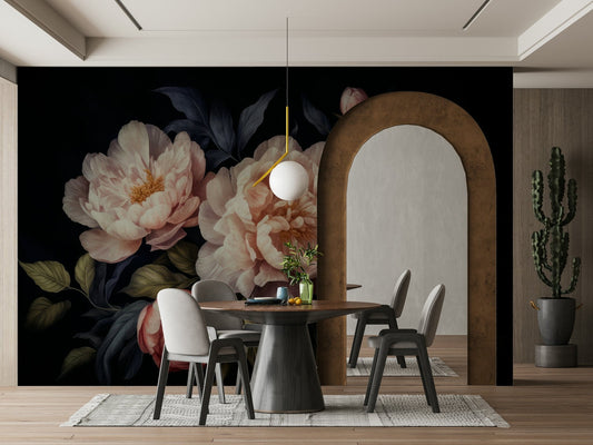 Vintage Midnight Flower Peonies Garden wall mural on wall


