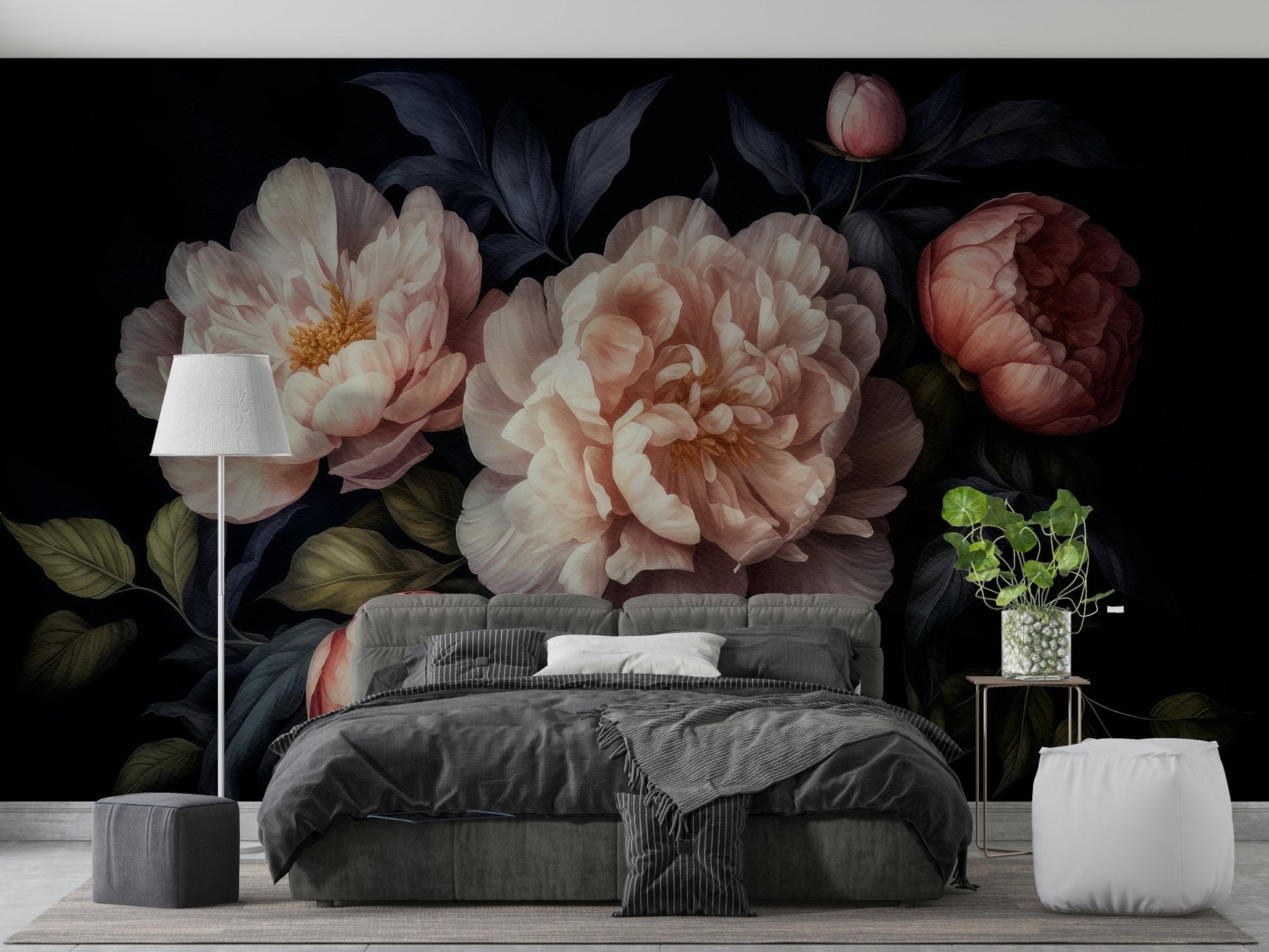 Dark floral garden mural wallpaper texture

