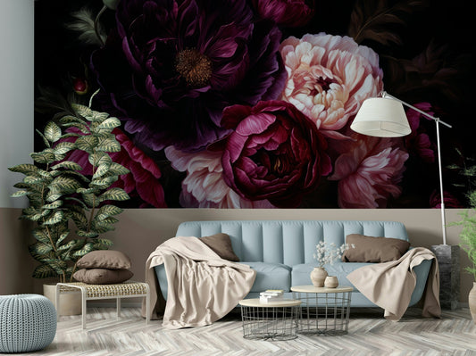 Vintage Midnight Peonies Flower Garden Wall Mural