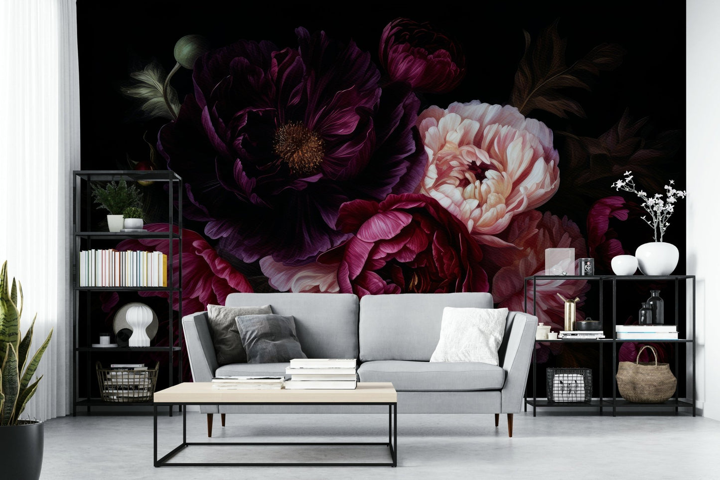 Vintage Midnight Peonies Flower Garden Wall Mural