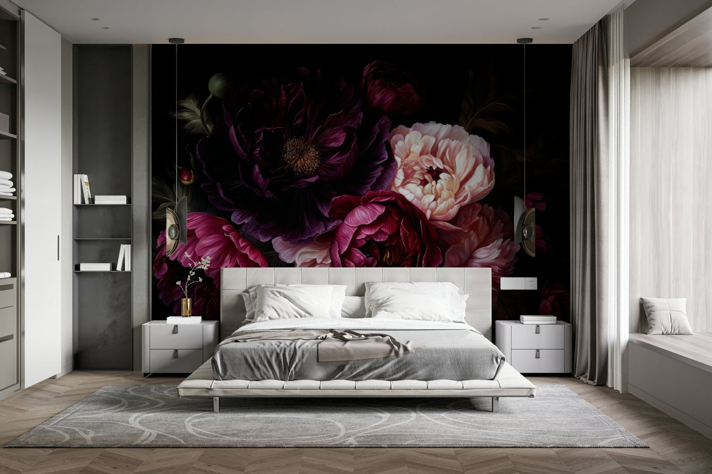 Vintage Midnight Peonies Flower Garden Wall Mural