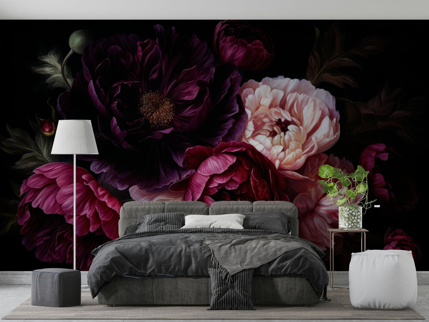 Vintage Midnight Peonies Flower Garden Wall Mural
