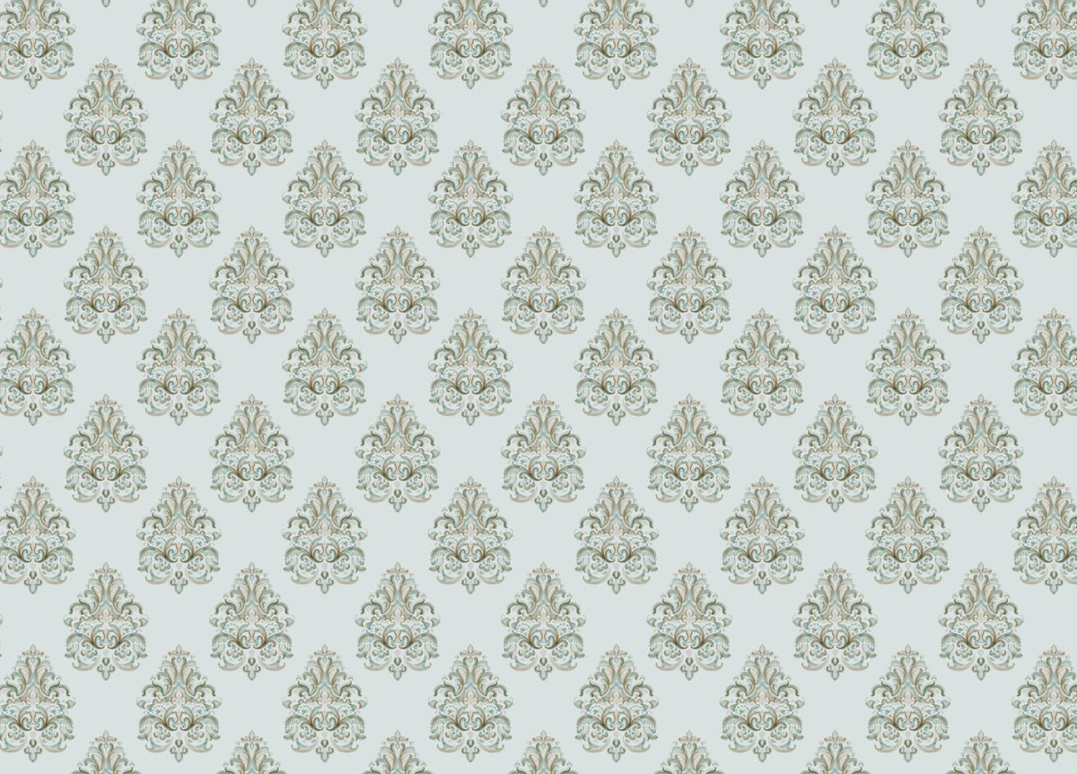 Vintage Damask Green Wallpaper Mural in your room — zoomed