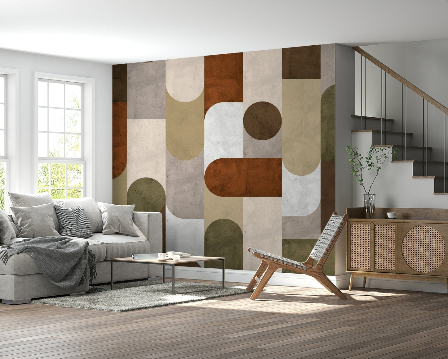 The bold design of the Vintage Mosaic Vibes Wall Mural in a bedroom.