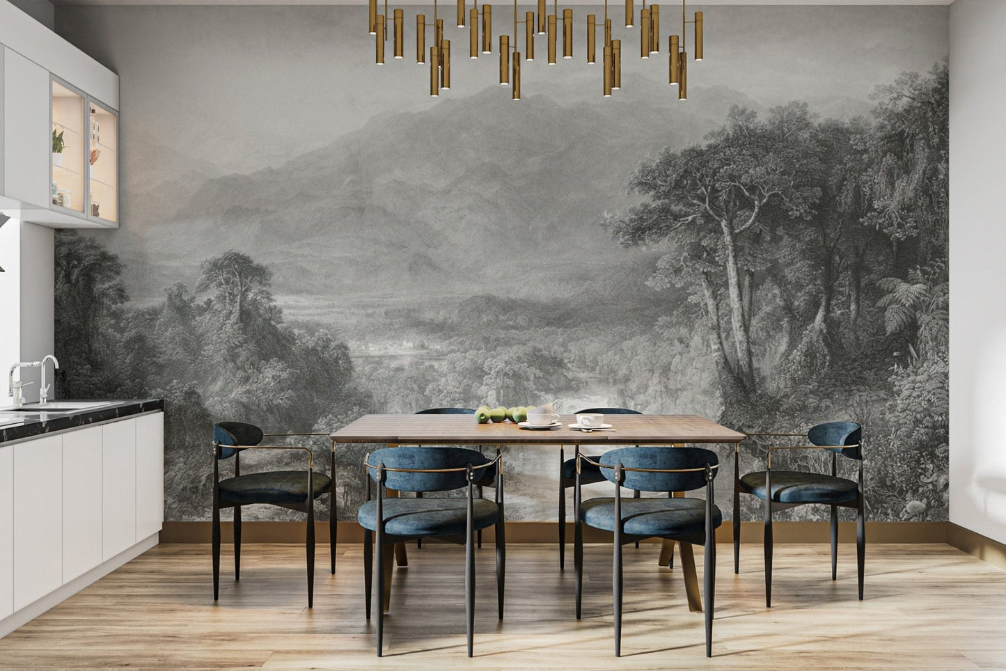 Hand-engraved nature wallpaper design
