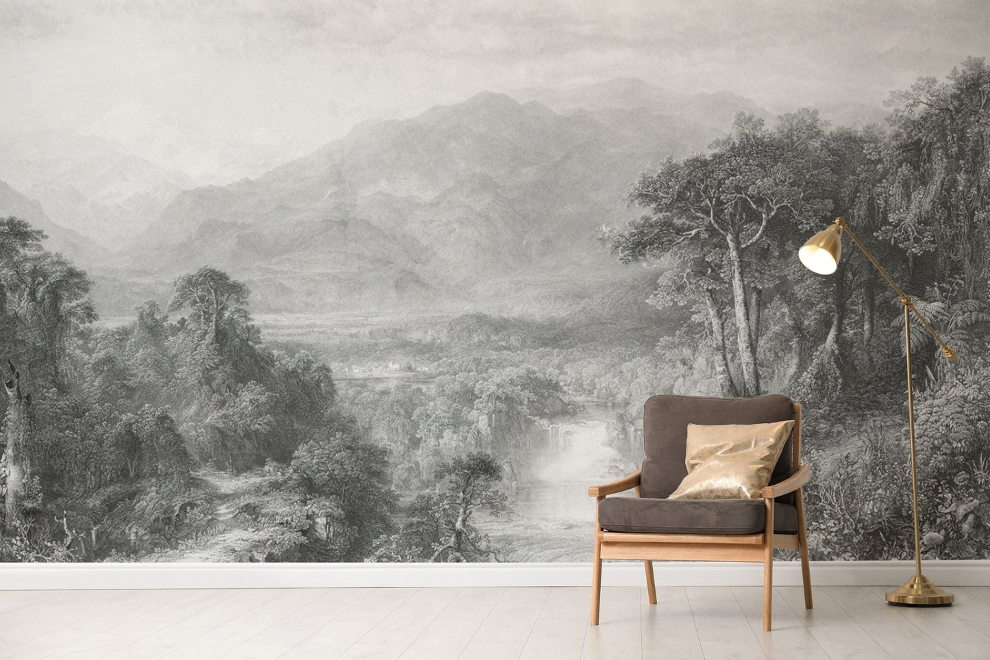 Vintage mountain landscape wallpaper
