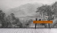 Vintage-style forest and hills mural
