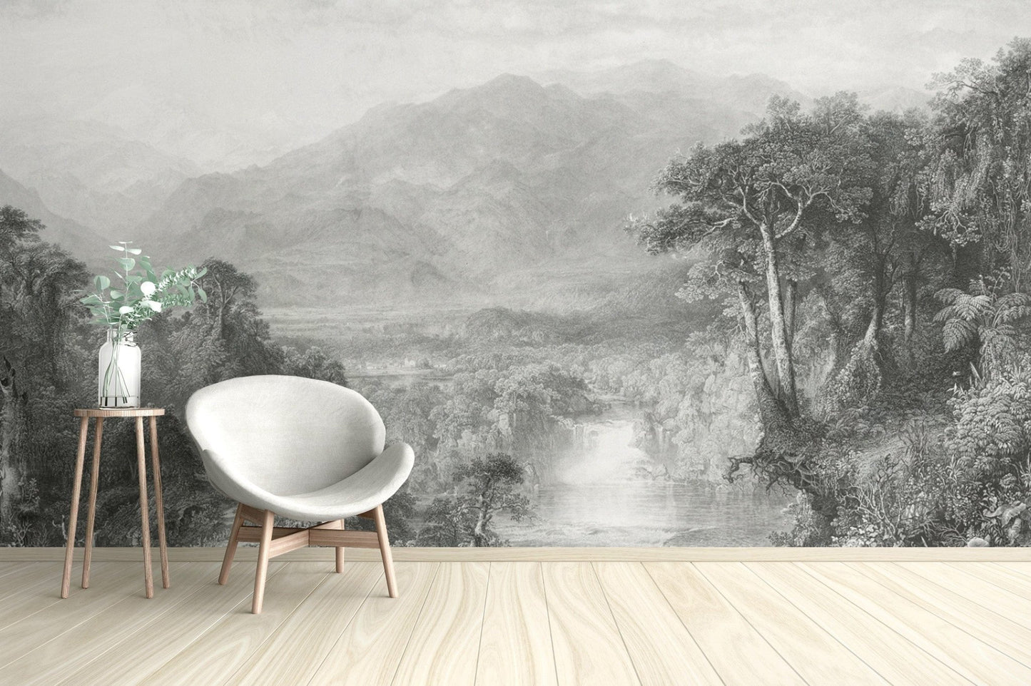 Scenic mountain engraving wall decor
