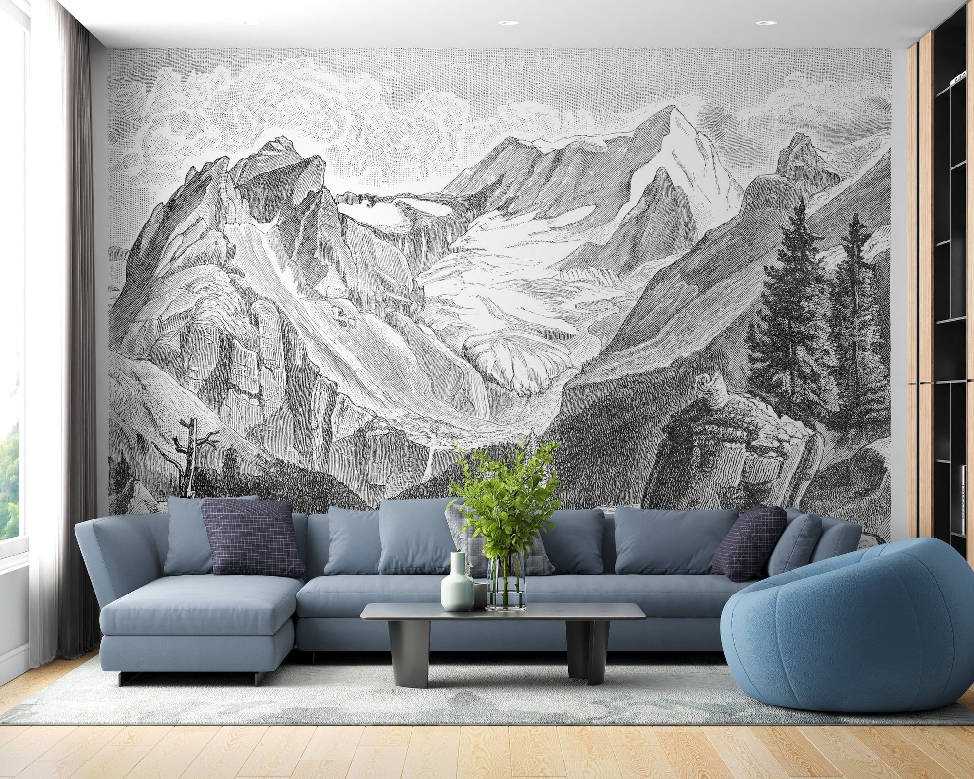 Vintage mountain wallpaper mural  A823
