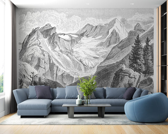 Vintage mountain wallpaper mural  A823