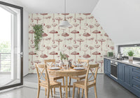 Vintage woodland wallpaper with Mushroom Grove print detail