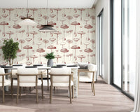 Cream Mushroom Grove wallpaper with classic illustrated repeat
