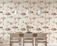 Grove wallpaper with Vintage Mushroom motifs and soft sepia color