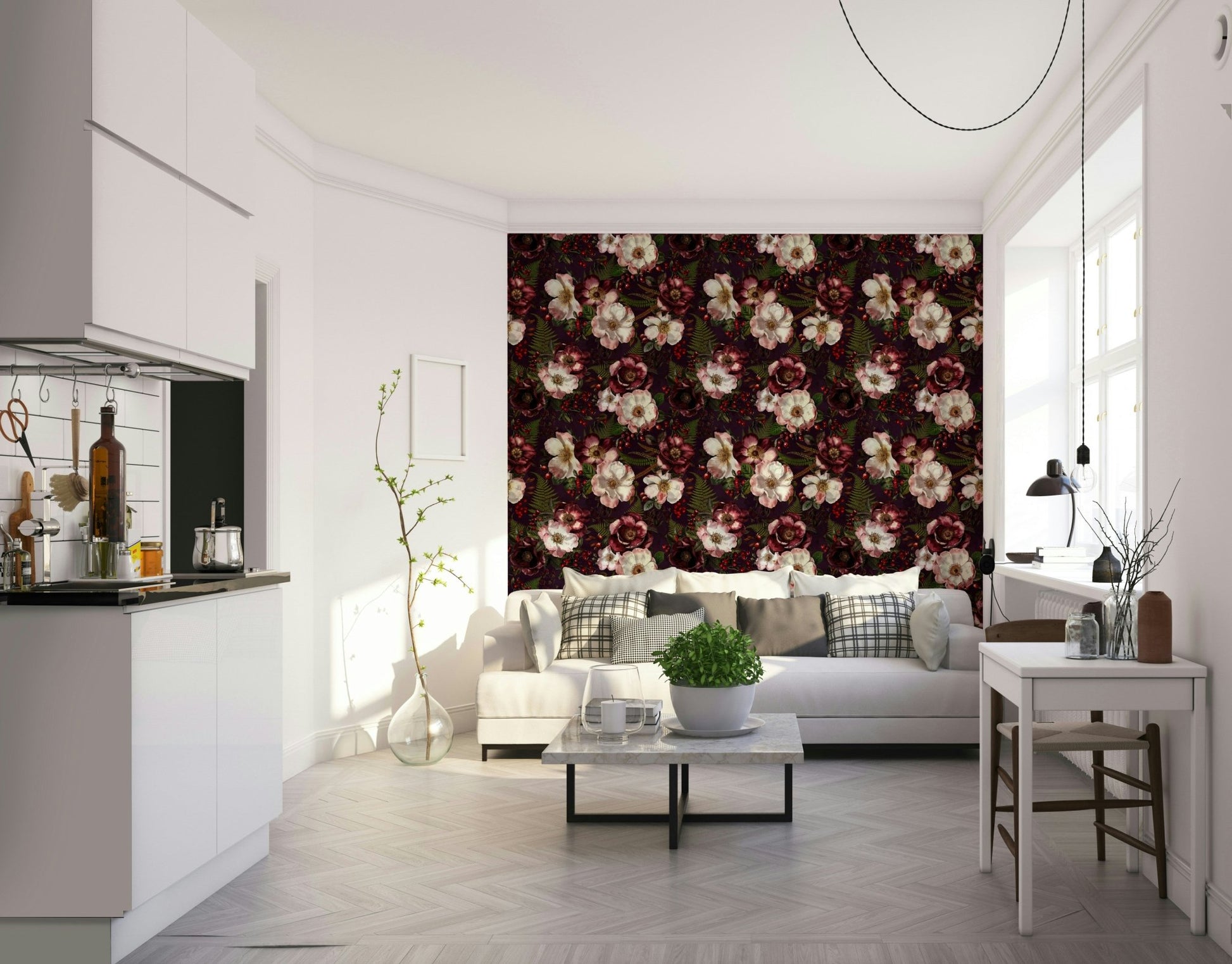 Dark floral wallpaper with a vintage Mystic Night theme.

