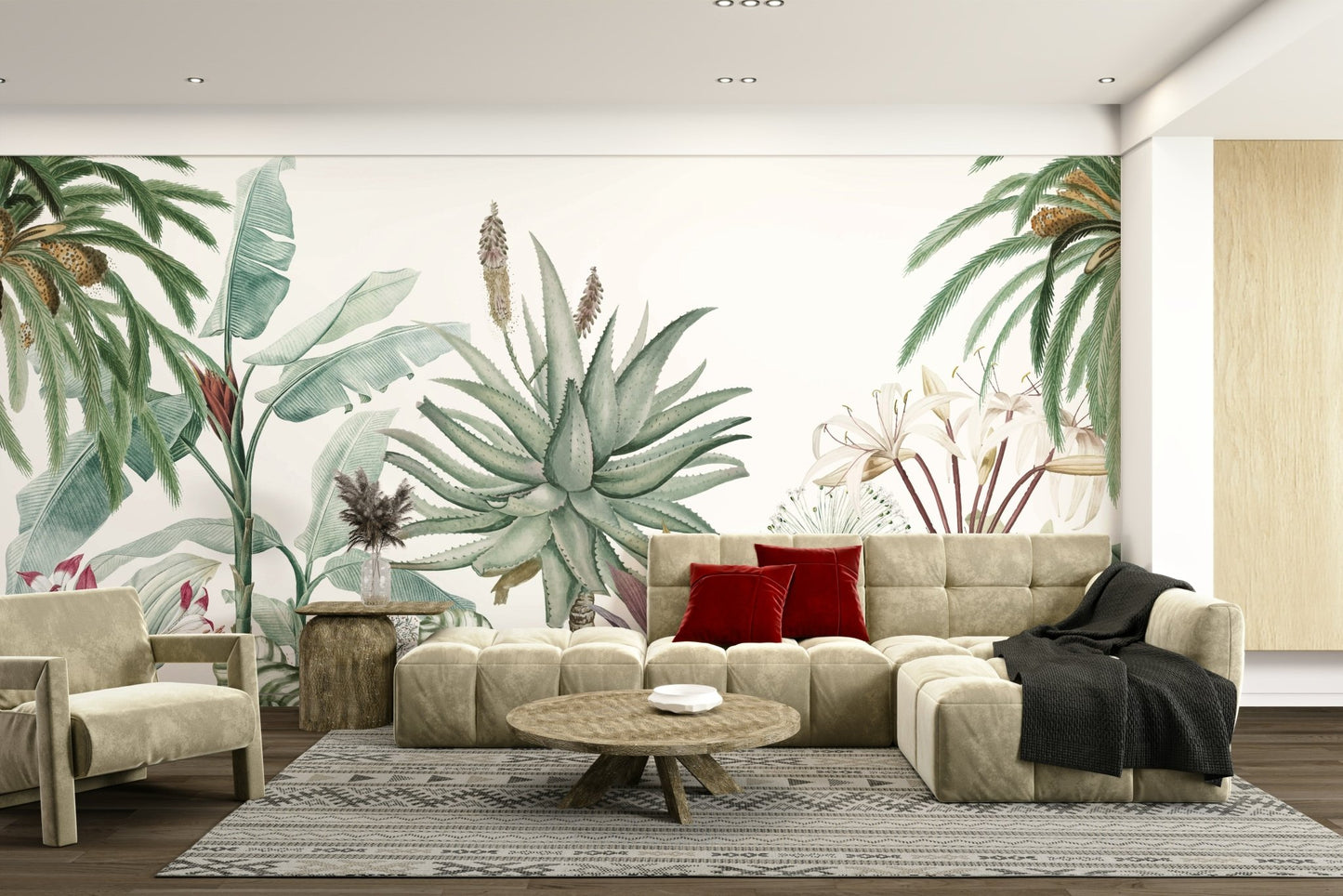 The colors are muted, with shades of deep green, gray, and beige.
