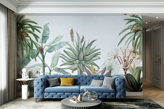 A full-wall mural showing a tropical scene with a vintage aesthetic. GD4290
