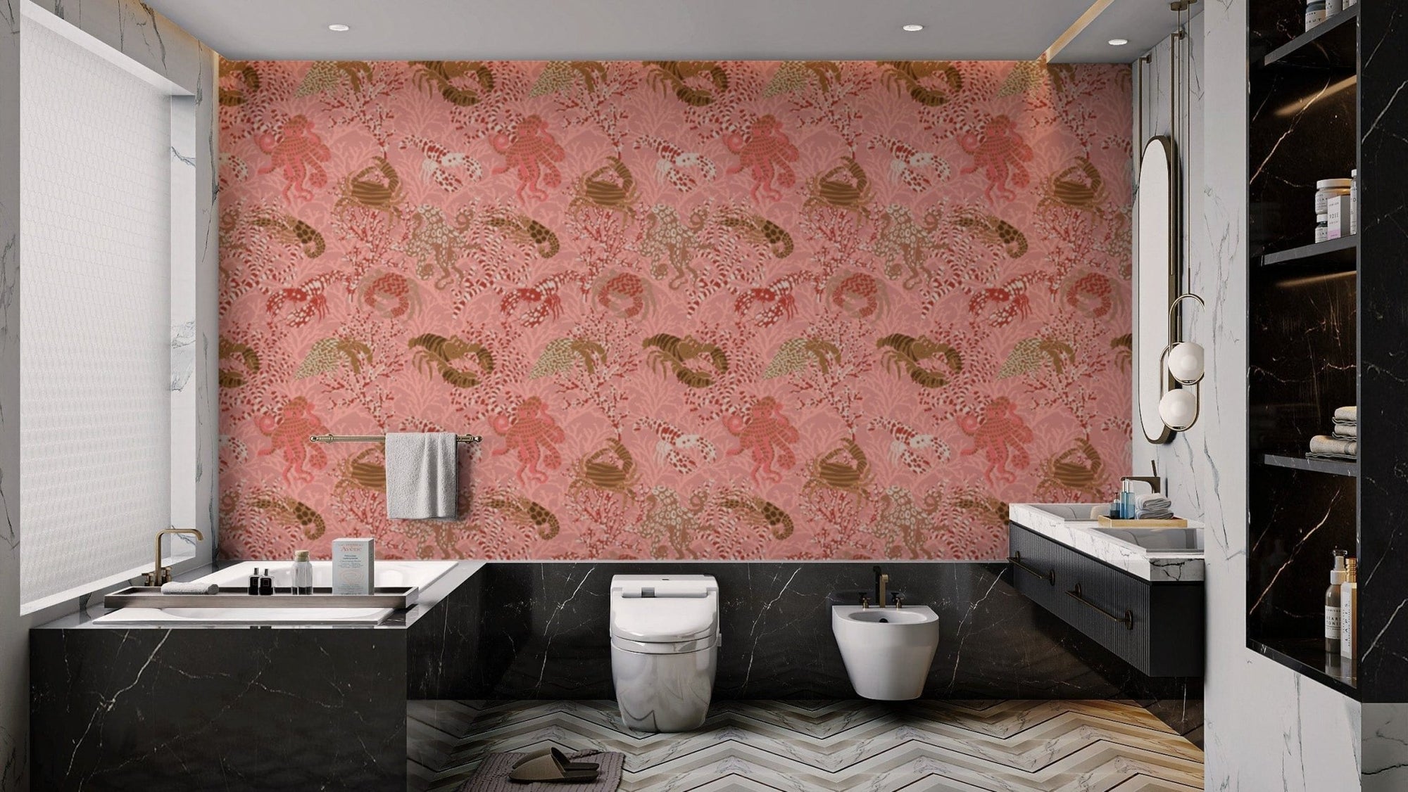 Unique Vintage Oceanic mural wallpaper with classic ocean hues., AN130