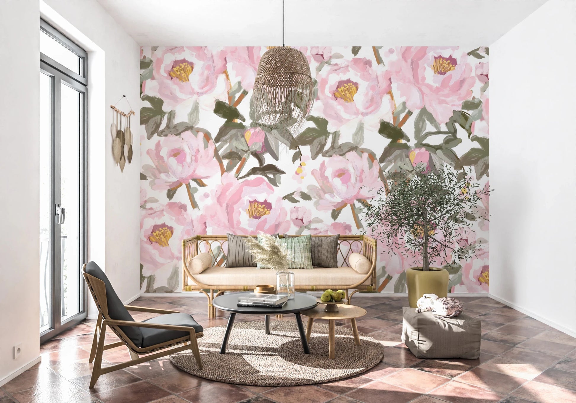 Peonies wall mural showing layered petals in a loose hand-painted floral style, GD8688