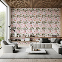 Soft floral Wallpaper with romantic petals and large blush peony detailing