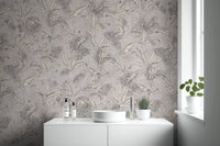 Neutral palm leaves mural for interiors
 B629