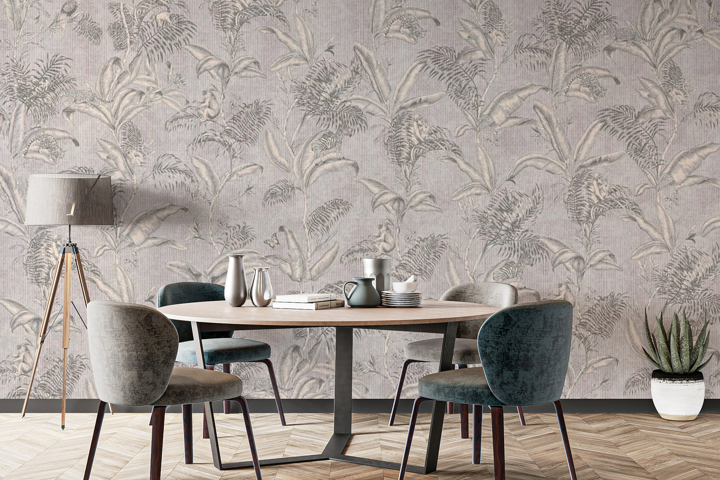 Monochrome palm canopy wallpaper print
