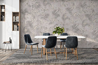 Muted tropical leaves wallpaper design
