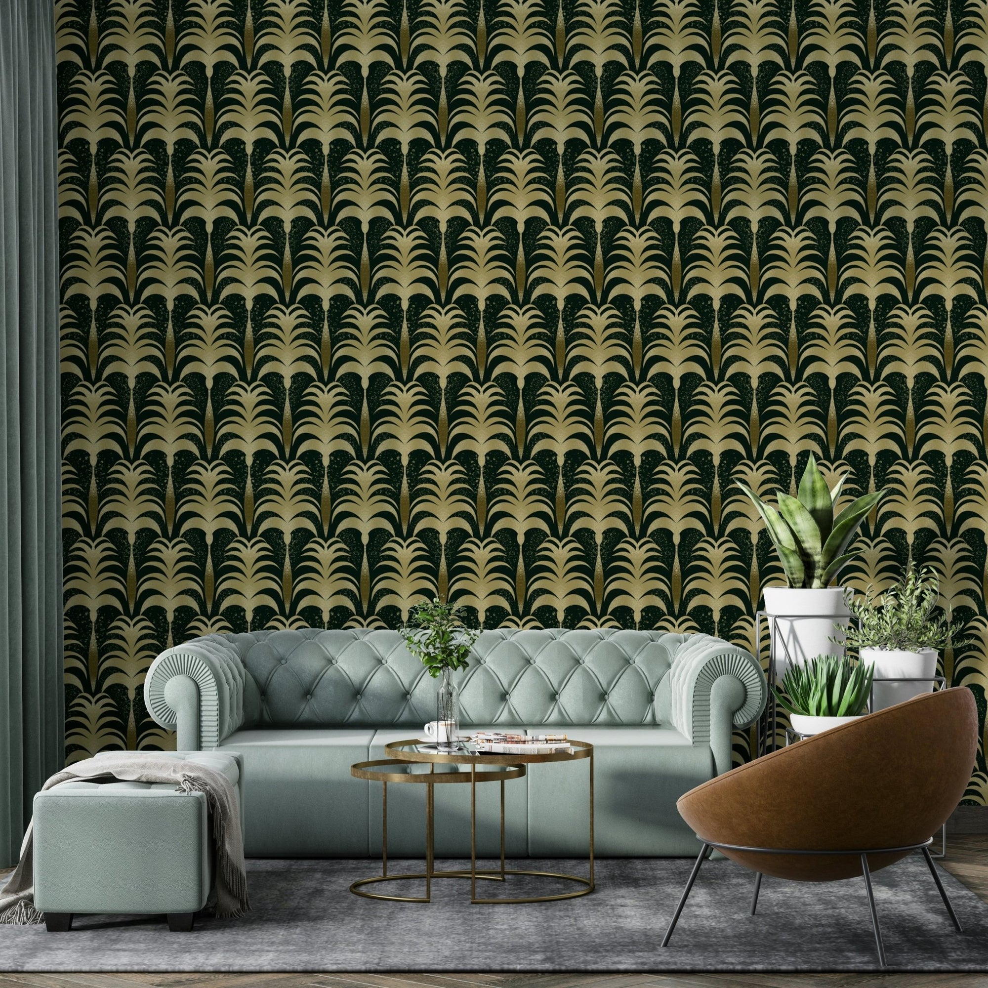 Vintage Palm Luxe Wallpaper design featuring golden motifs GD5084
