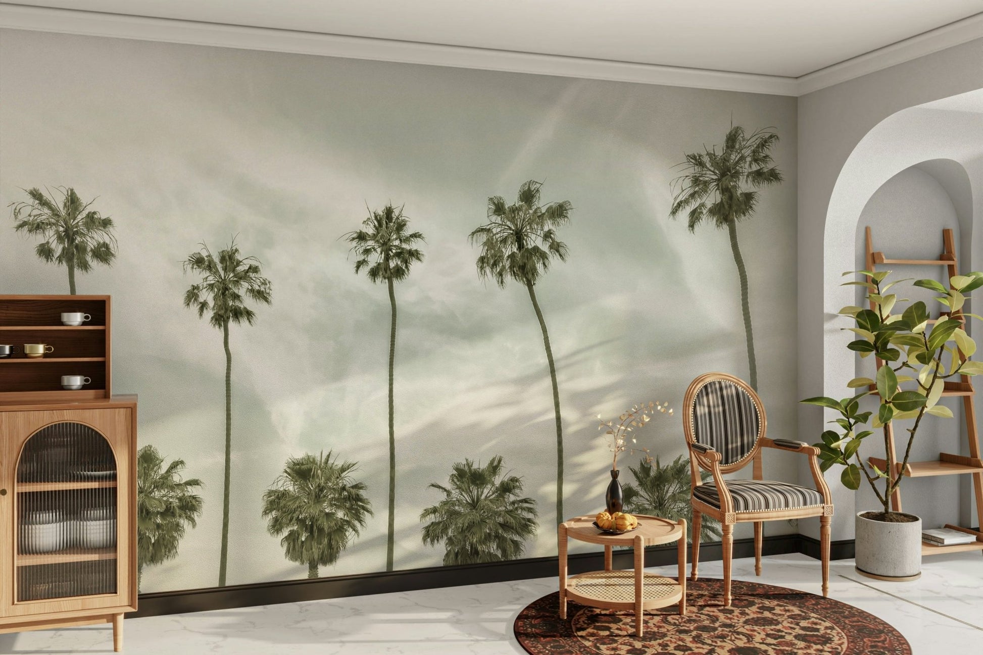 Wall mural capturing a nostalgic tropical palm view.


