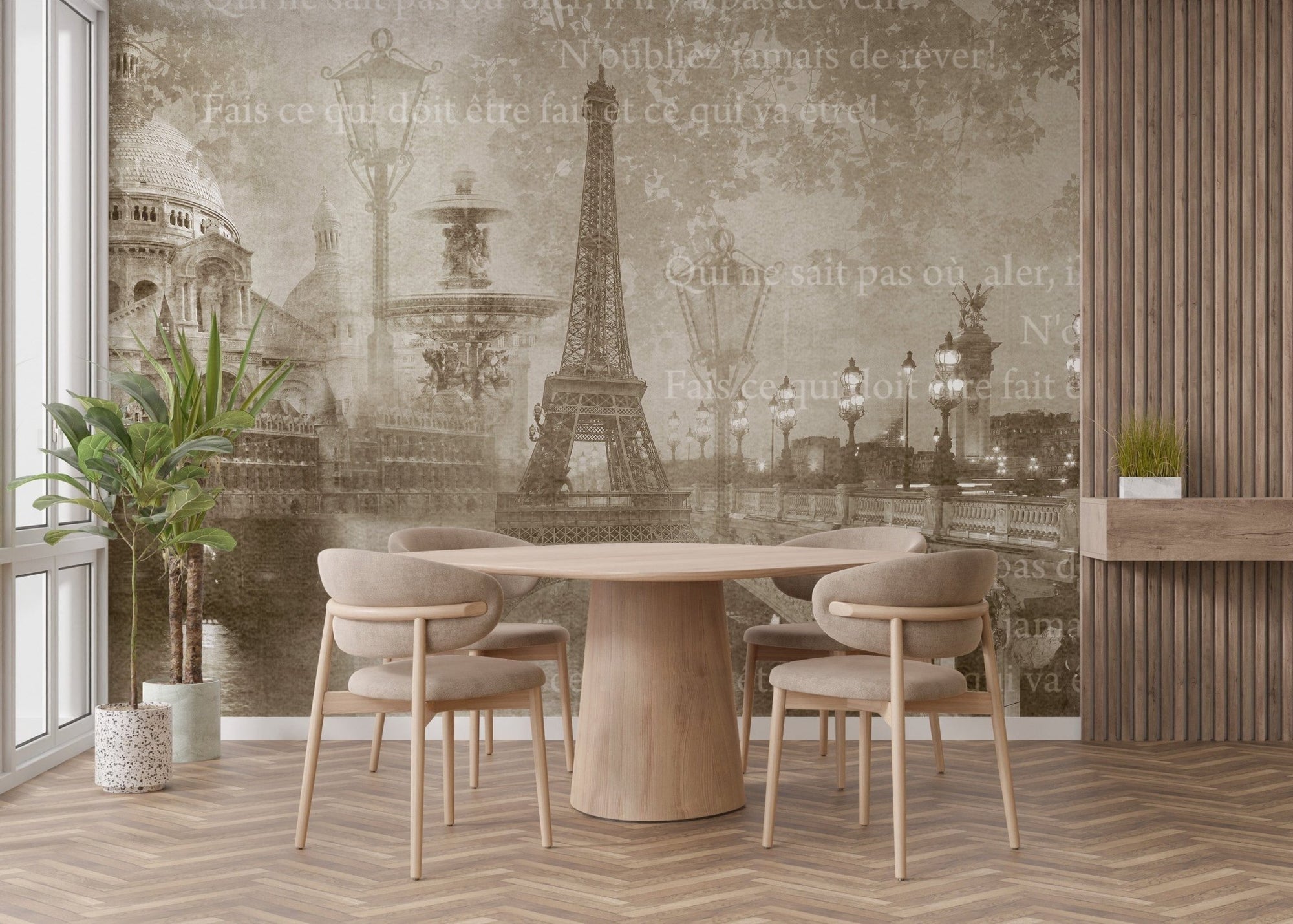 Vintage Paris landmarks mural wallpaper, B359