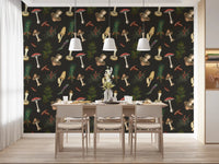 Forest Fir Trees wallpaper with warm mushroom pattern detail