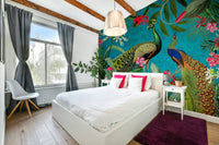 Vintage peacock mural creating a chic, timeless look.

