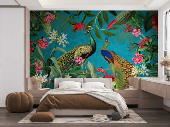 Vintage peacock wall mural for a timeless look., GD1190