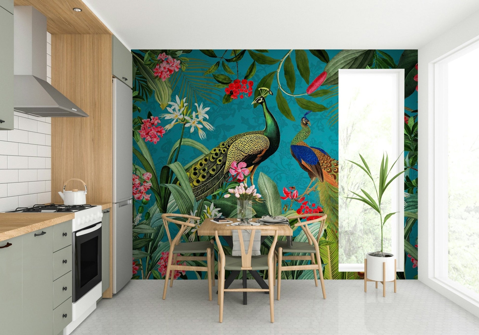 Classic peacock mural for a vintage-inspired room.

