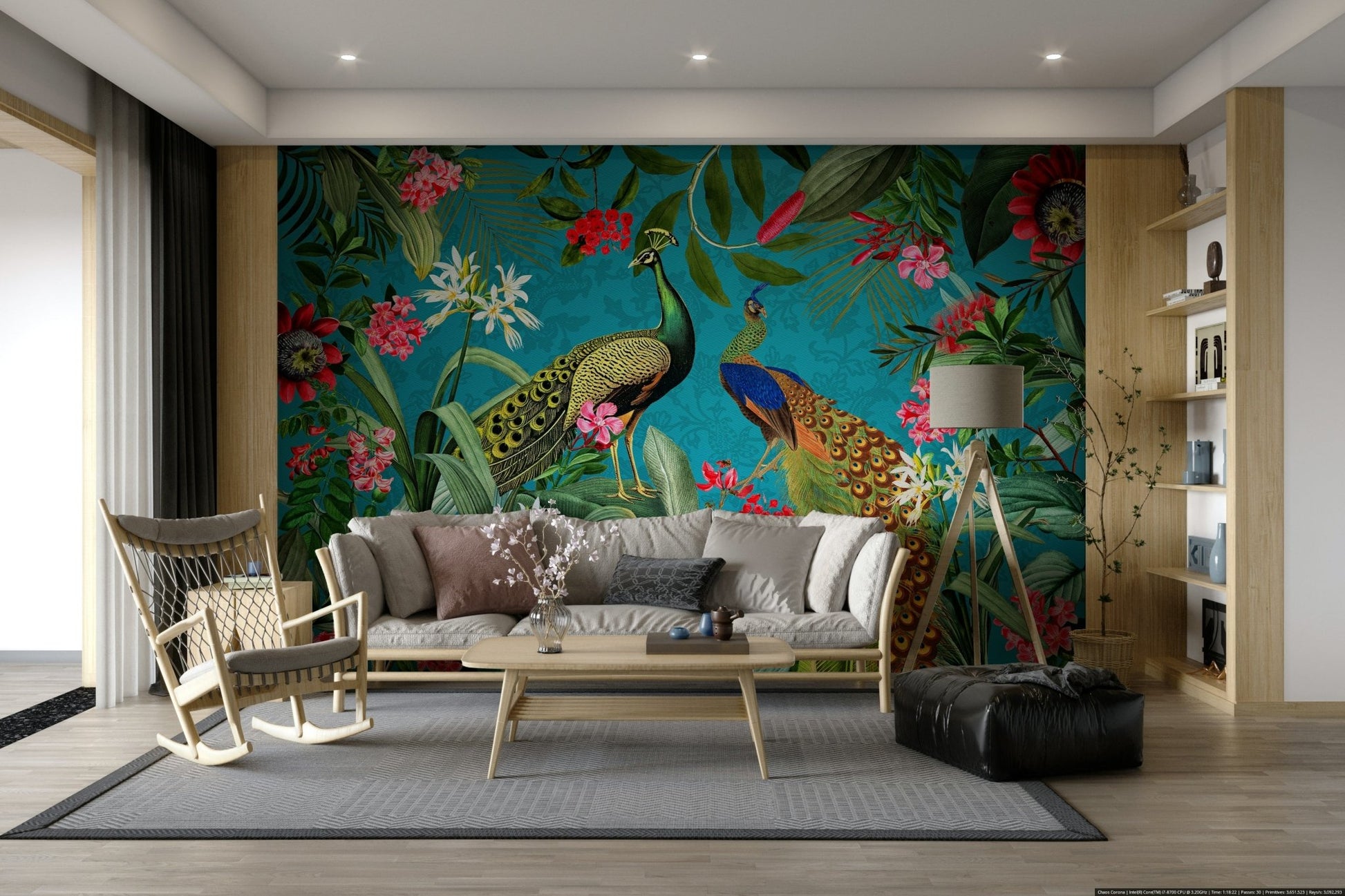 Bold vintage peacock wallpaper mural for dramatic walls.

