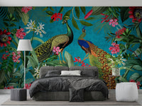 Peacock design mural for a classic vintage aesthetic.

