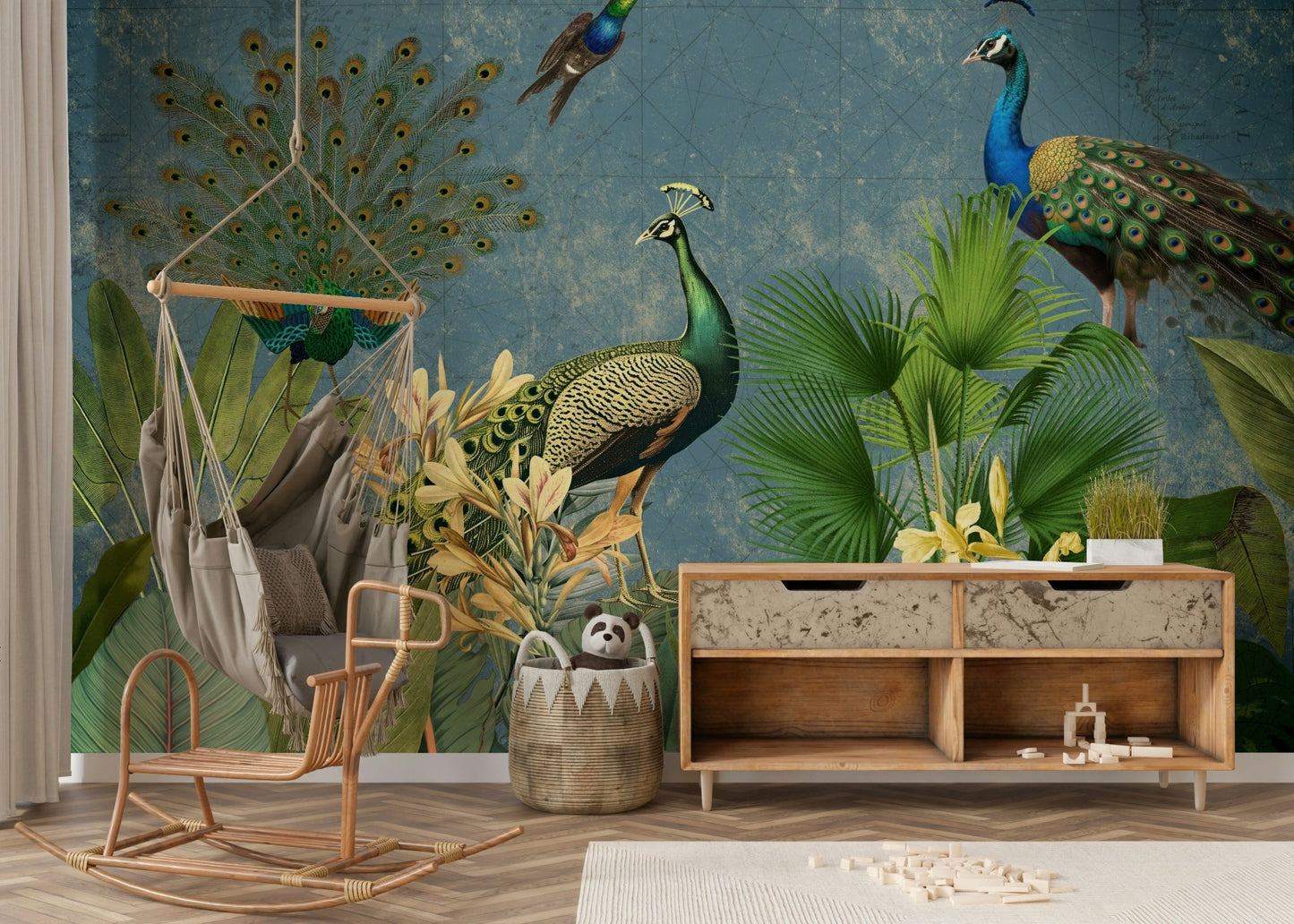 Beautiful vintage peacock mural for home interiors.
