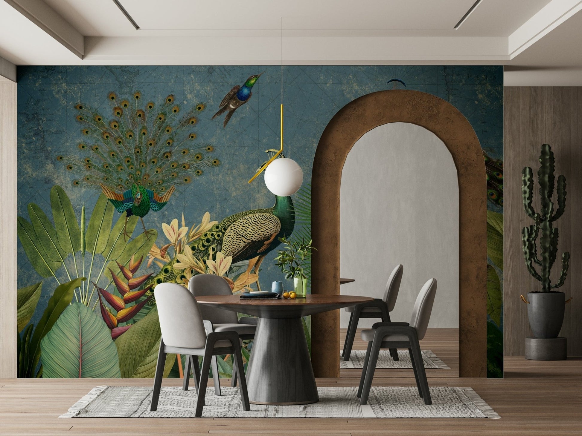 Stylish vintage peacock wall mural for modern homes.