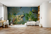 Classic peacock paradise mural wall art for rooms.