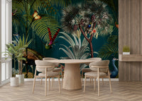 Majestic peacock mural featuring twilight paradise

