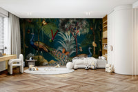 Peacock wall mural with twilight and paradise vibes

