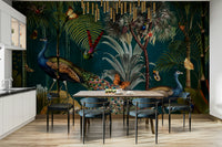 Vintage peacock mural for tranquil home interior

