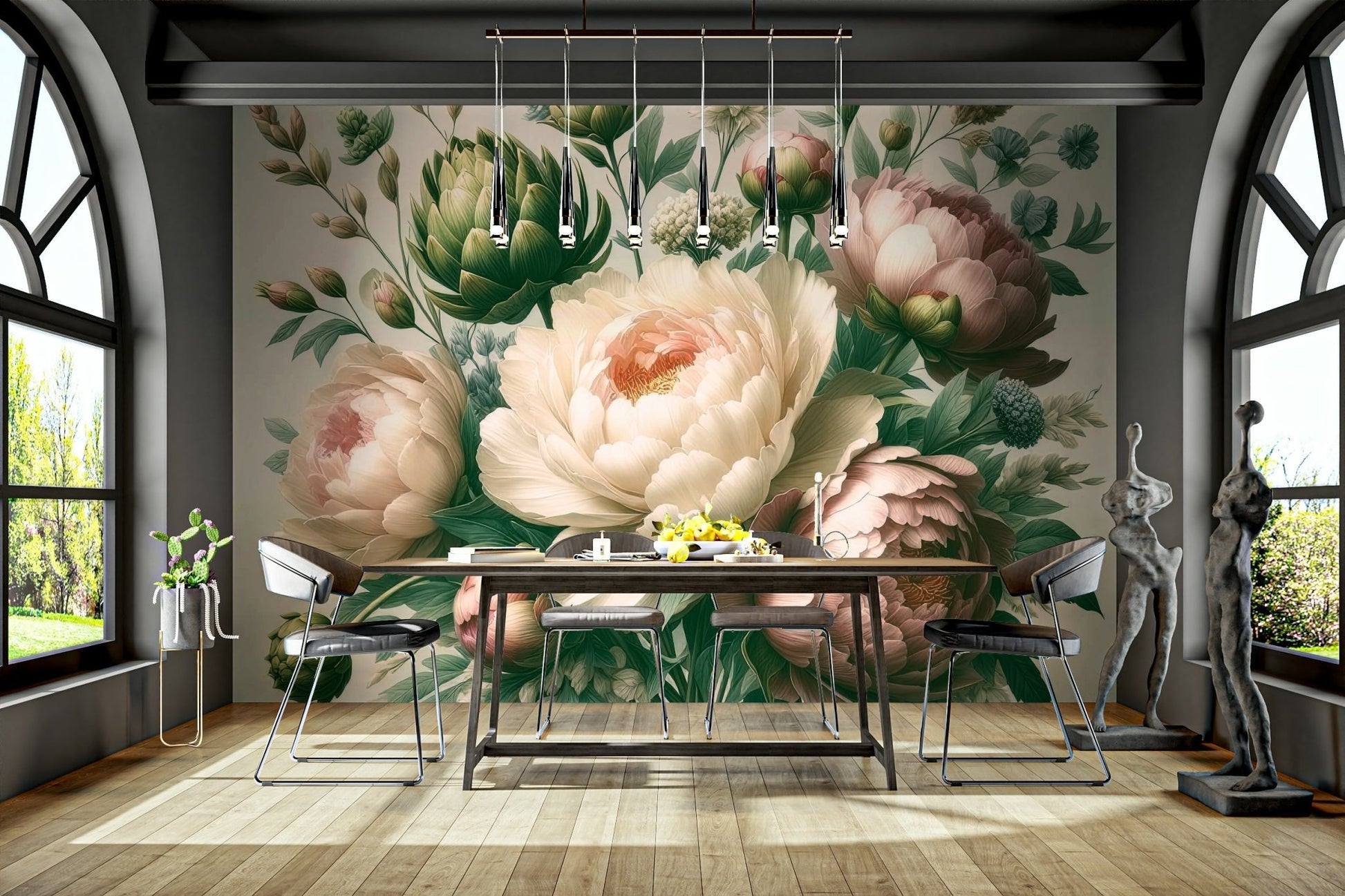 A charming baroque floral mural for stylish wallpaper.

