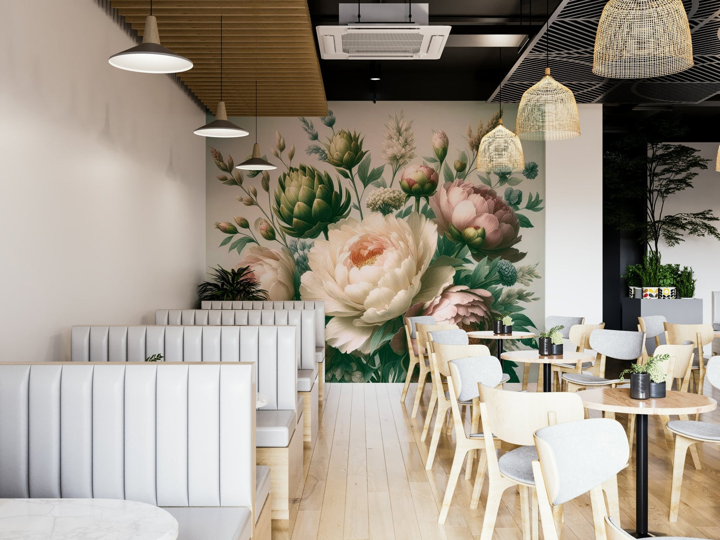 An artistic vintage bloom mural for home decor.

