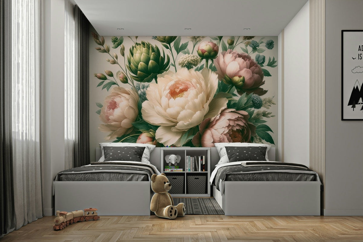 A beautiful vintage floral wallpaper mural with baroque elegance., GD4583
