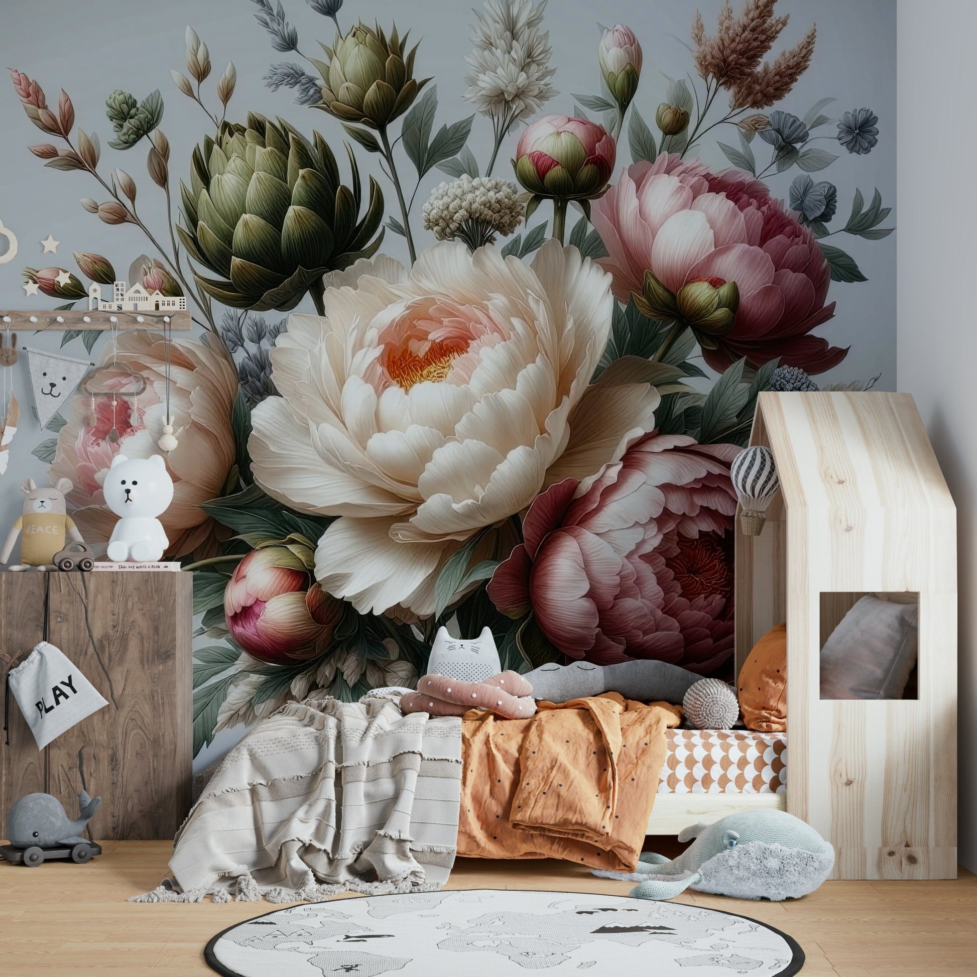 A romantic dark floral wallpaper mural for a feature wall.

