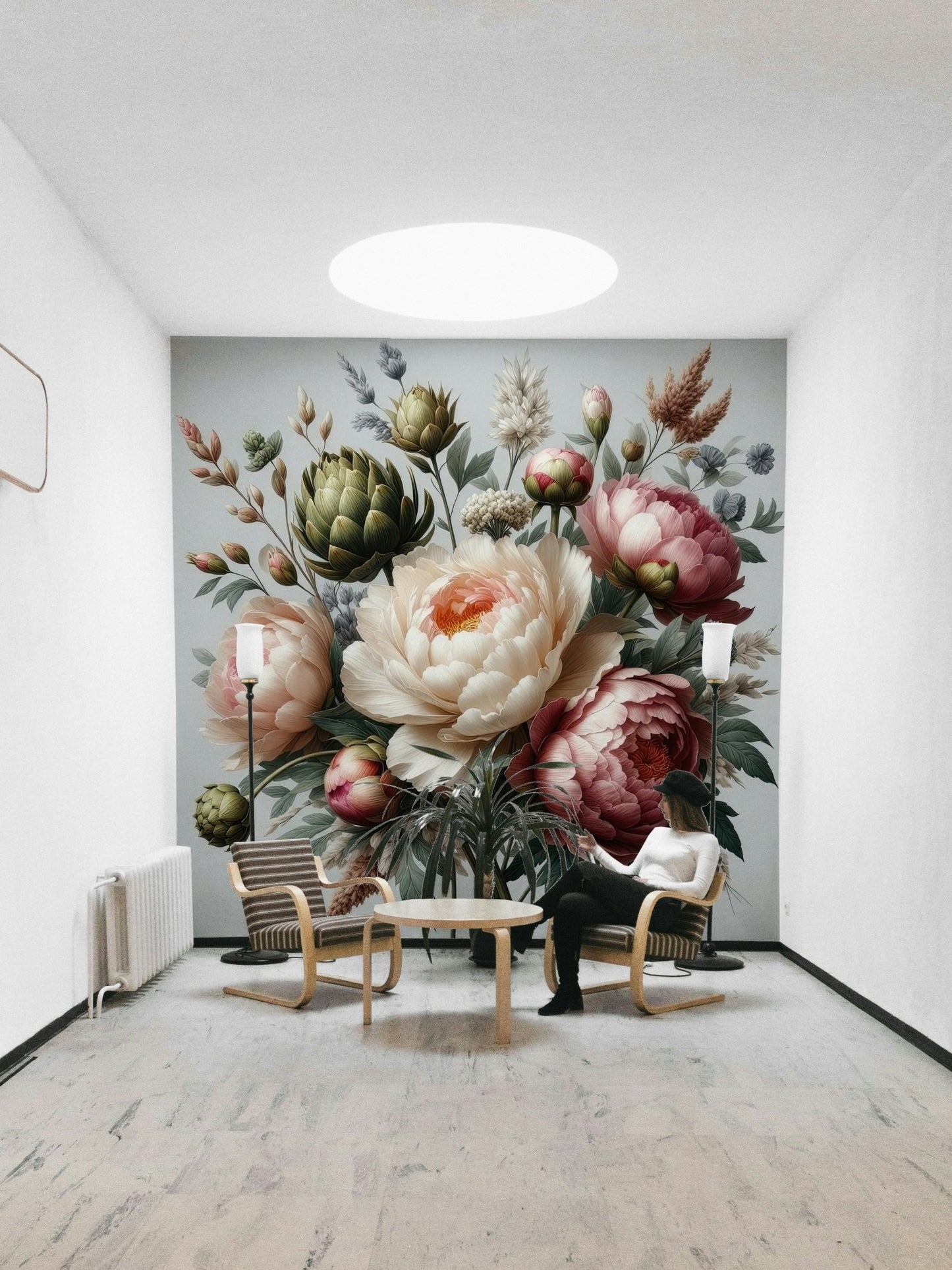 A sophisticated vintage peony mural for stylish wallpaper.

