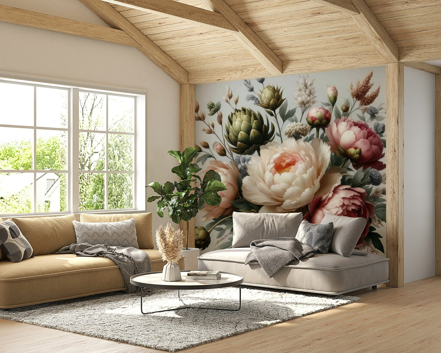 An elegant moody bloom wall mural for dramatic decor.

