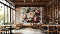 An artistic dark peony mural for home decor.

