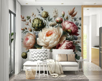A gorgeous flower wallpaper mural that defines a space.

