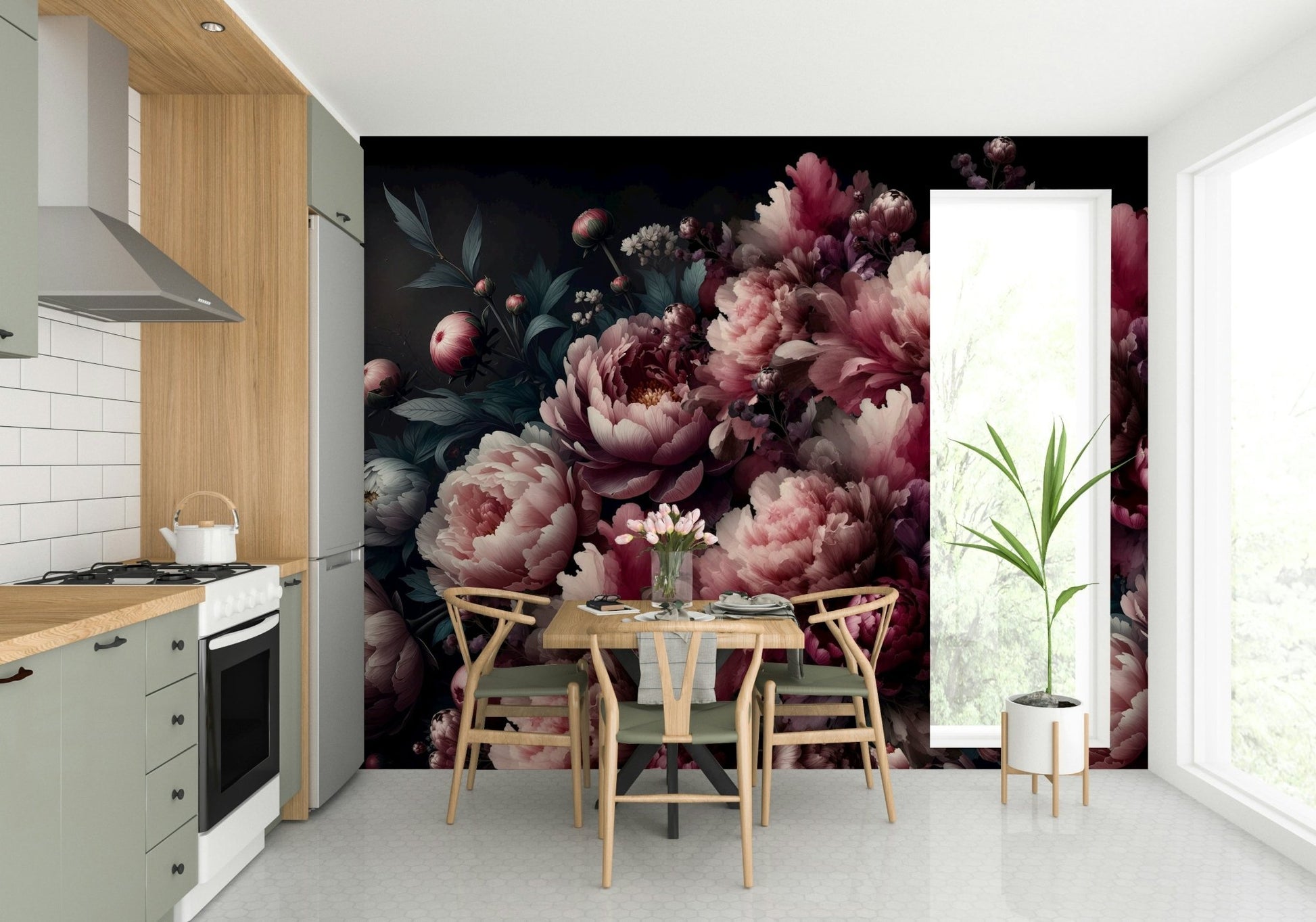 The image features large, open peony flowers.
